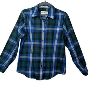 Orvis Navy & White Plaid Collared Button Front Cotton Top Size 6